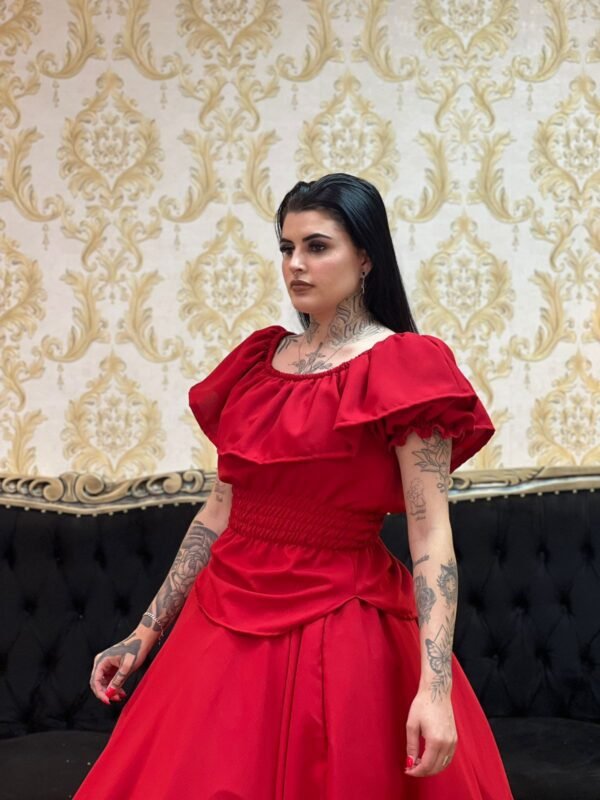 Blusa Babado Oxfor Vermelho 107 - Imagem 3