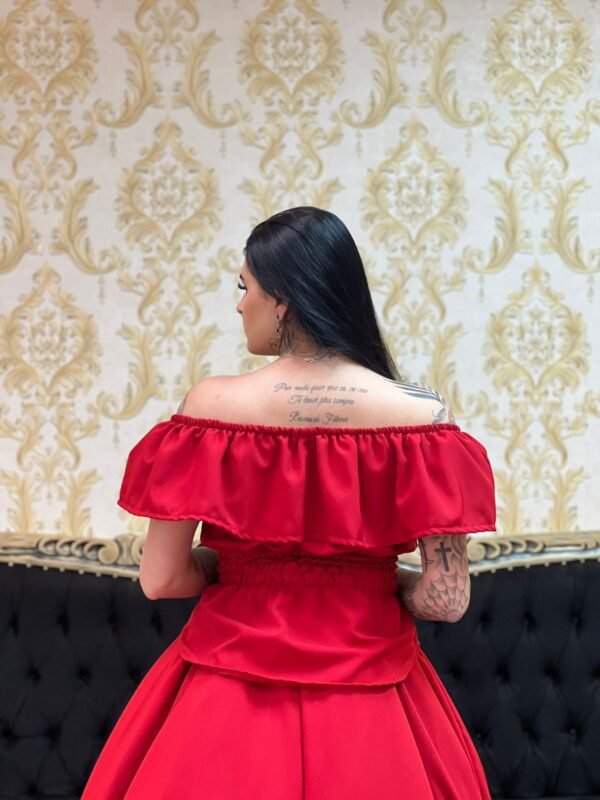 Blusa Babado Oxfor Vermelho 107 - Imagem 4