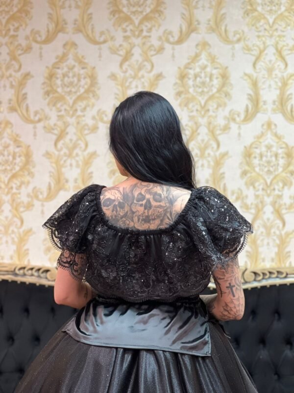 Blusa Babado Bordado Preto 207 - Imagem 4