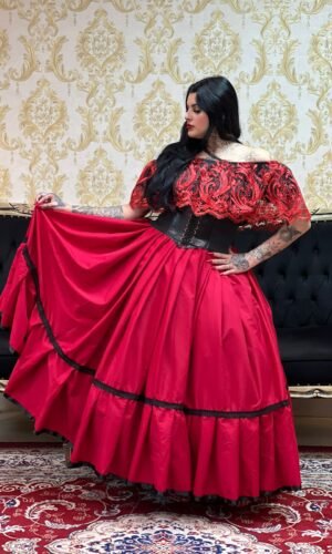 Blusa Babado Bordado Pto/Verm 210
