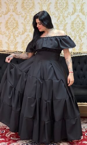 Blusa Babado Oxfor Preta 222