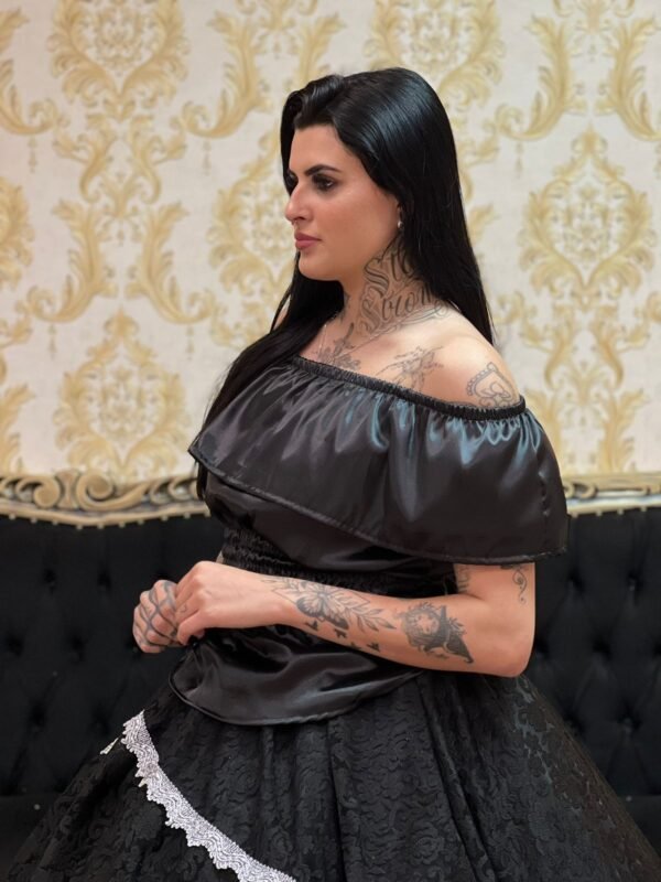 Blusa Babado Cetim Preto 248 - Imagem 3