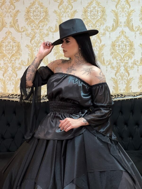 Blusa Mangão Brilho Preta 258 - Imagem 3