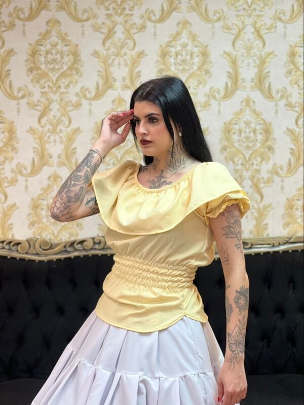 Blusa Babado Oxfor Amarelo Claro 322 - Imagem 3