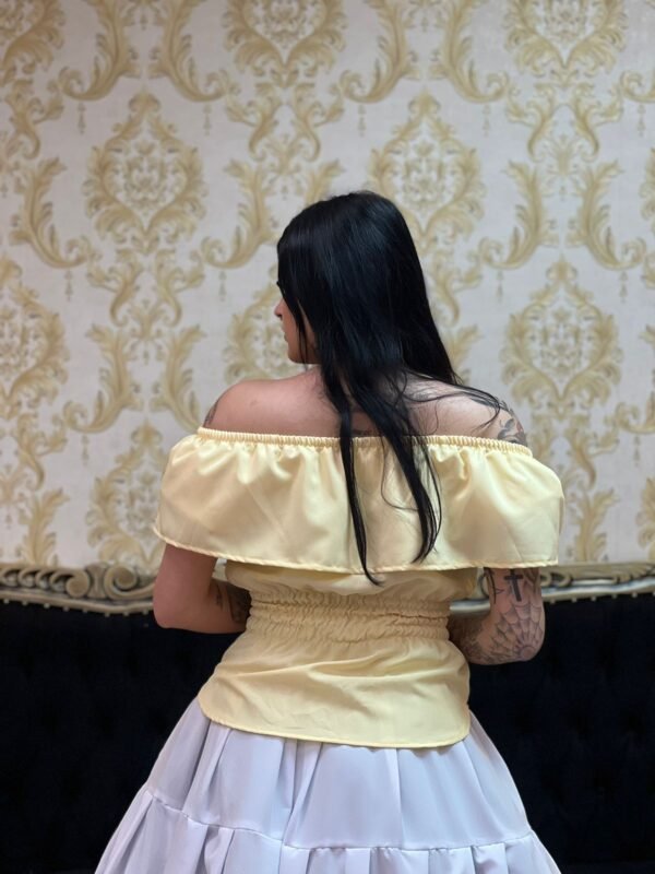 Blusa Babado Oxfor Amarelo Claro 322 - Imagem 4