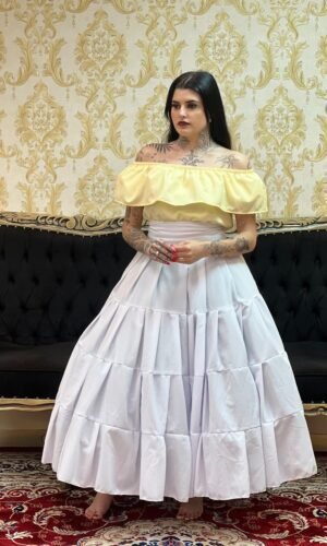 Blusa Babado Oxfor Amarelo Claro 322