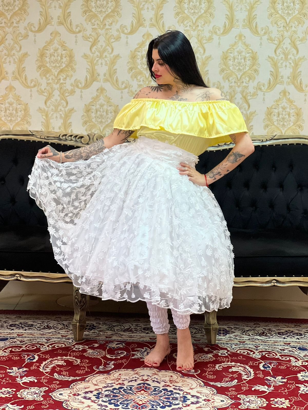 Blusa Babado Cetim Amarela 324