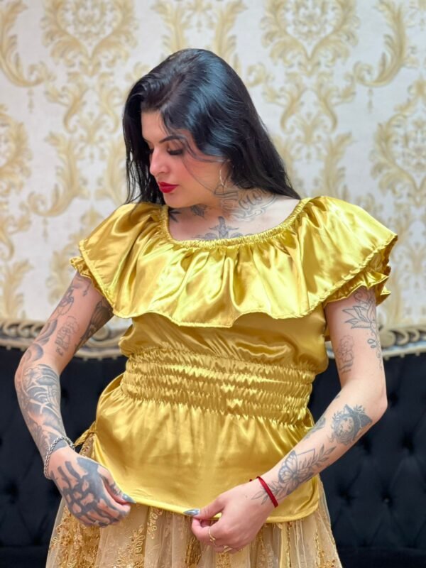 Blusa Babado Cetim Dourada 357 - Imagem 2