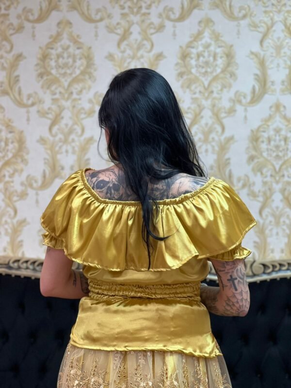 Blusa Babado Cetim Dourada 357 - Imagem 4