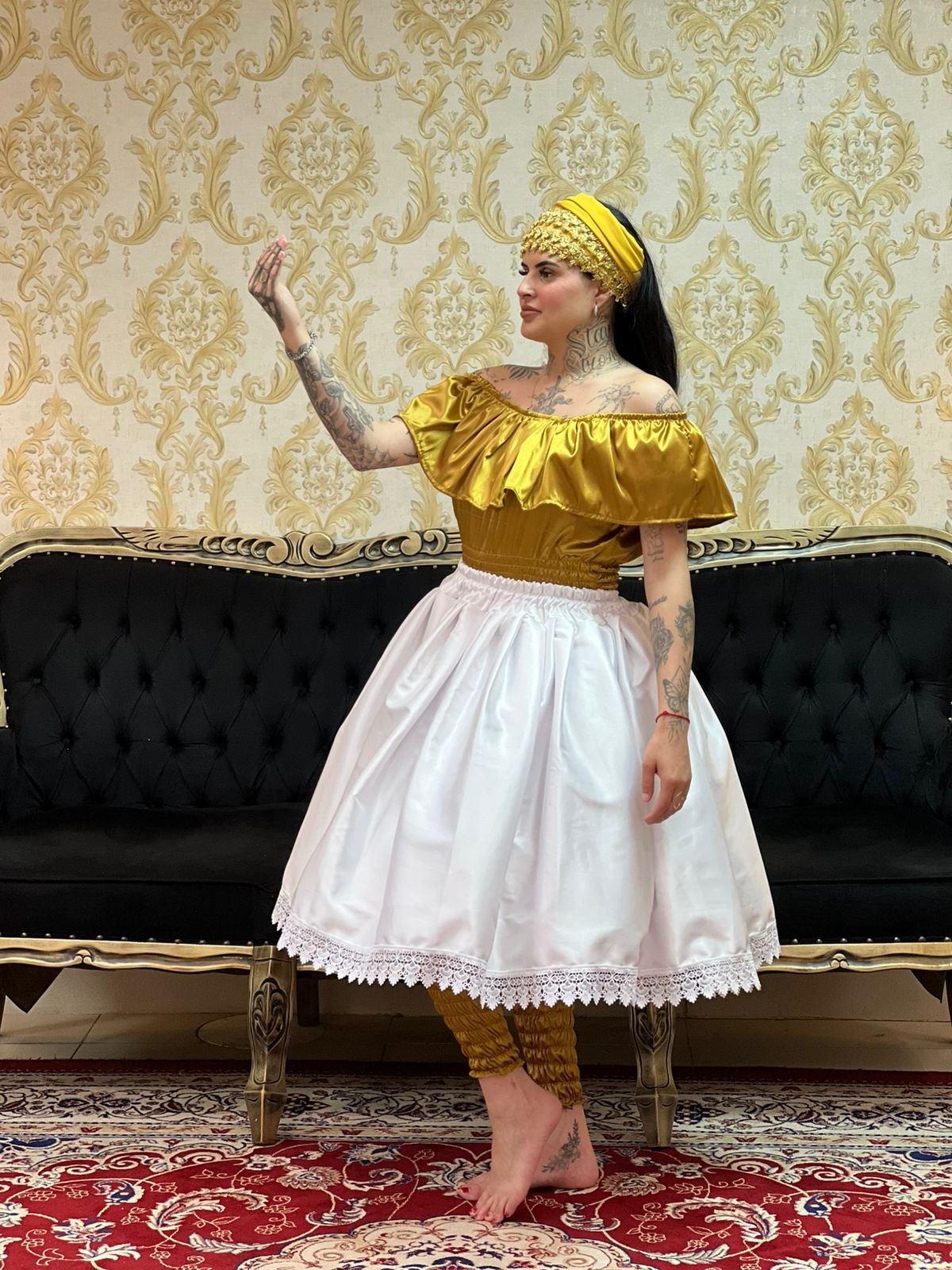 Blusa Babado Cetim Dourada 357