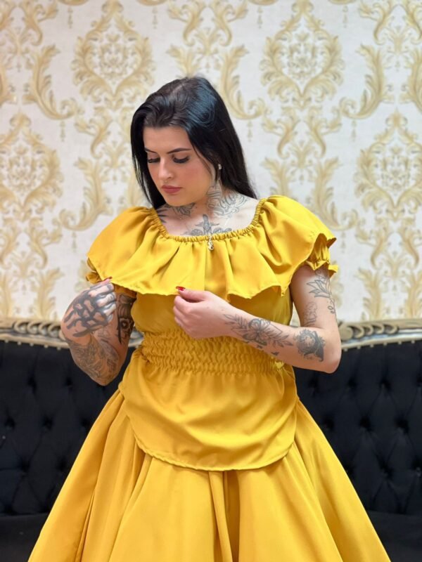 Blusa Babado Oxfor Dourada 364 - Imagem 2
