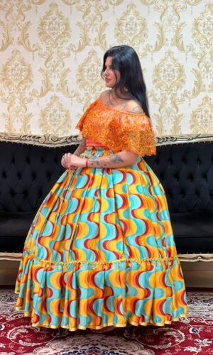 Blusa Babado Bordado Laranja 369