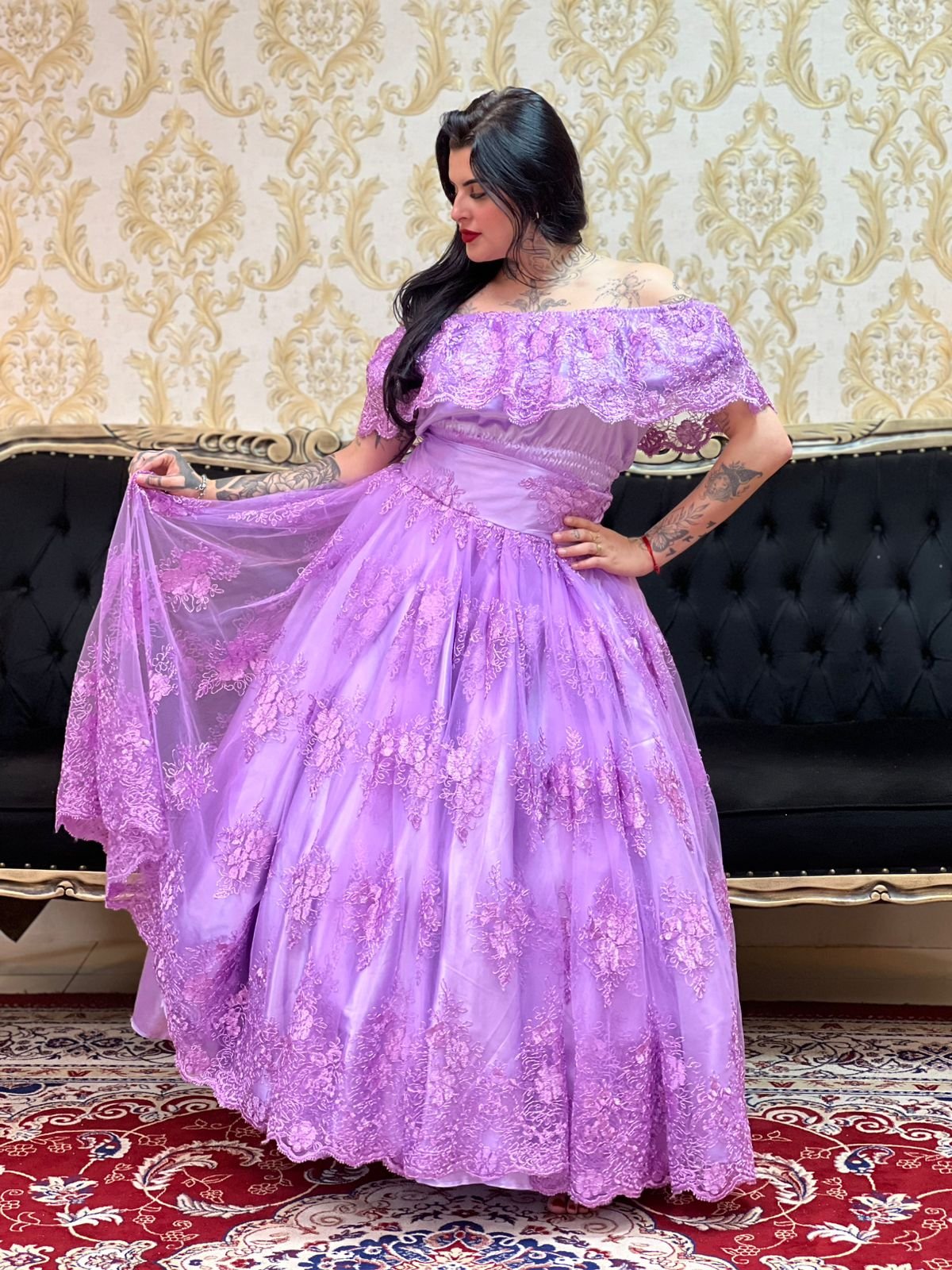 Saia Bordada Longa Lilás 508