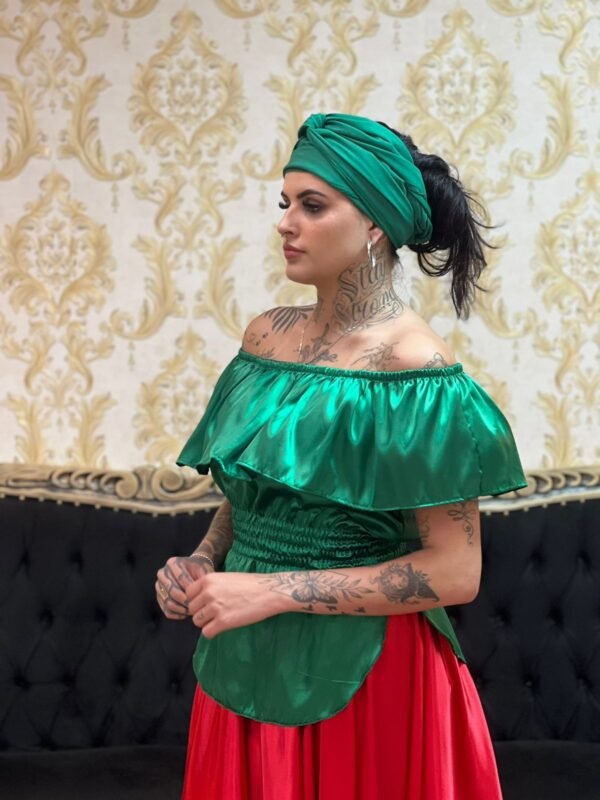 Blusa Babado Cetim Verde 602 - Imagem 3