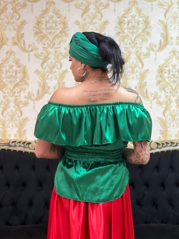 Blusa Babado Cetim Verde 602 - Imagem 4