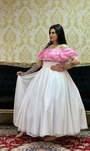 Blusa Babado Bordado Rosa 713