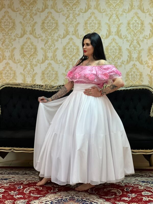 Blusa Babado Bordado Rosa 713