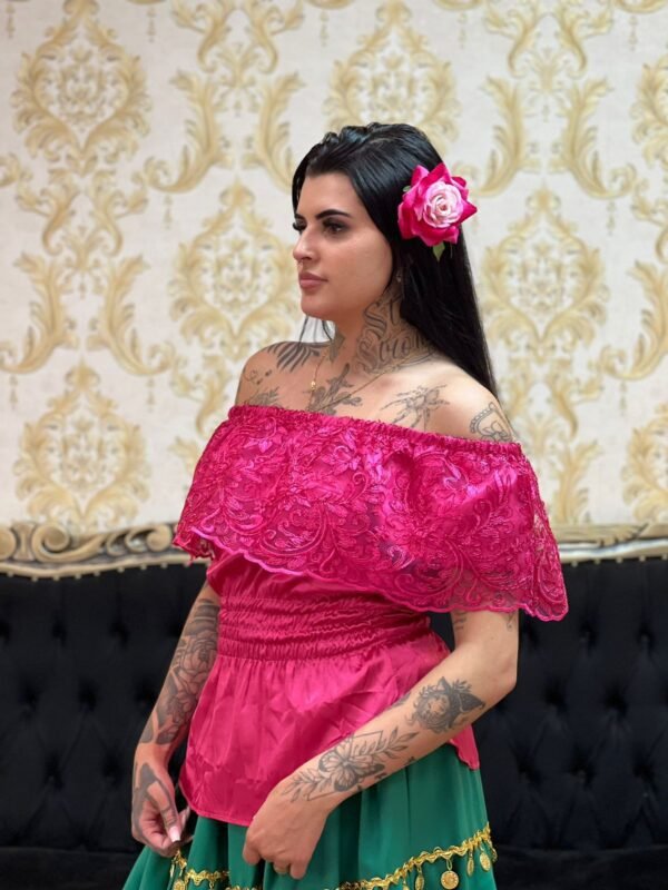 Blusa Babado Bordado Pink 750 - Imagem 3