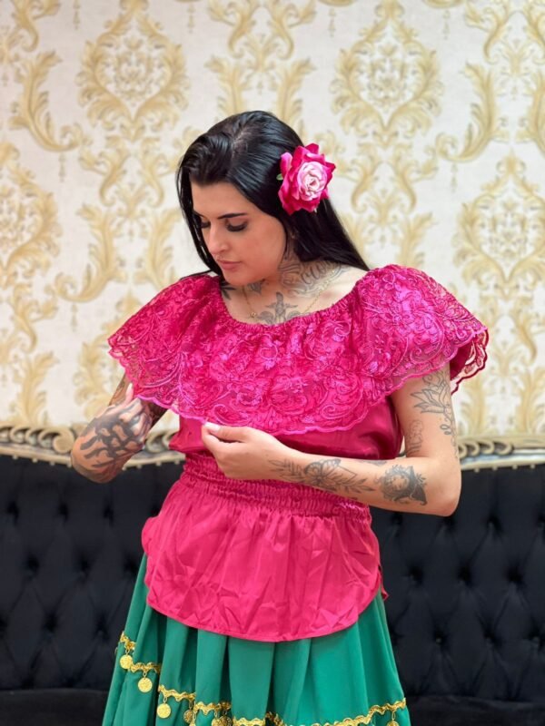 Blusa Babado Bordado Pink 750 - Imagem 2