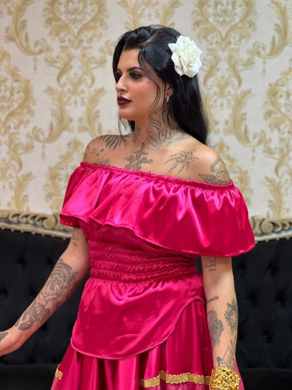 Blusa Babado Cetim Rosa Pink 753 - Imagem 3