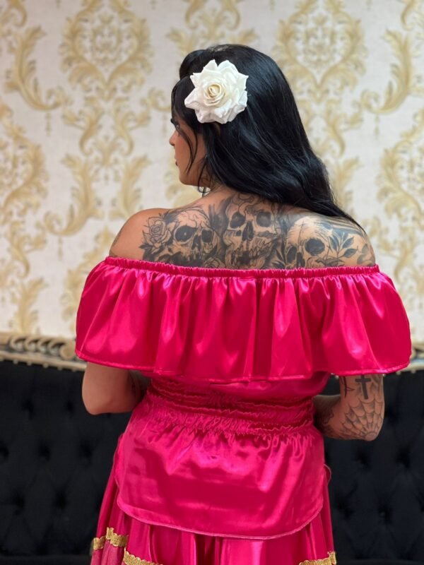 Blusa Babado Cetim Rosa Pink 753 - Imagem 4