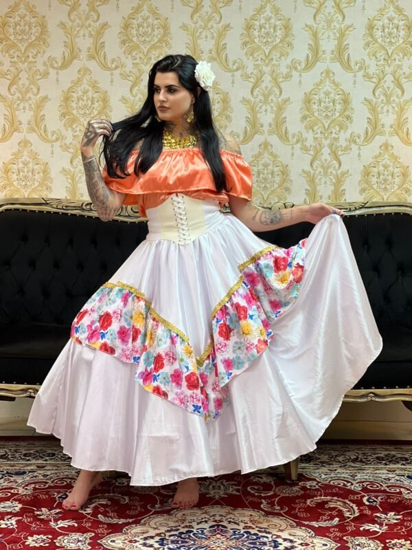 Blusa Babado Cetim Salmão 801