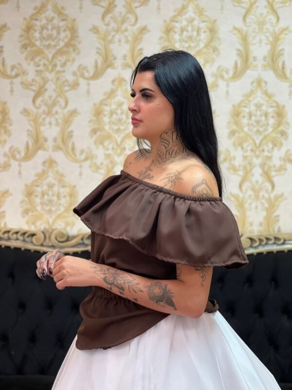Blusa Babado Oxfor Marrom 901 - Imagem 2