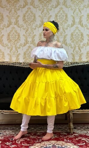 Saia Gomos Oxford Curta Amarelo 329