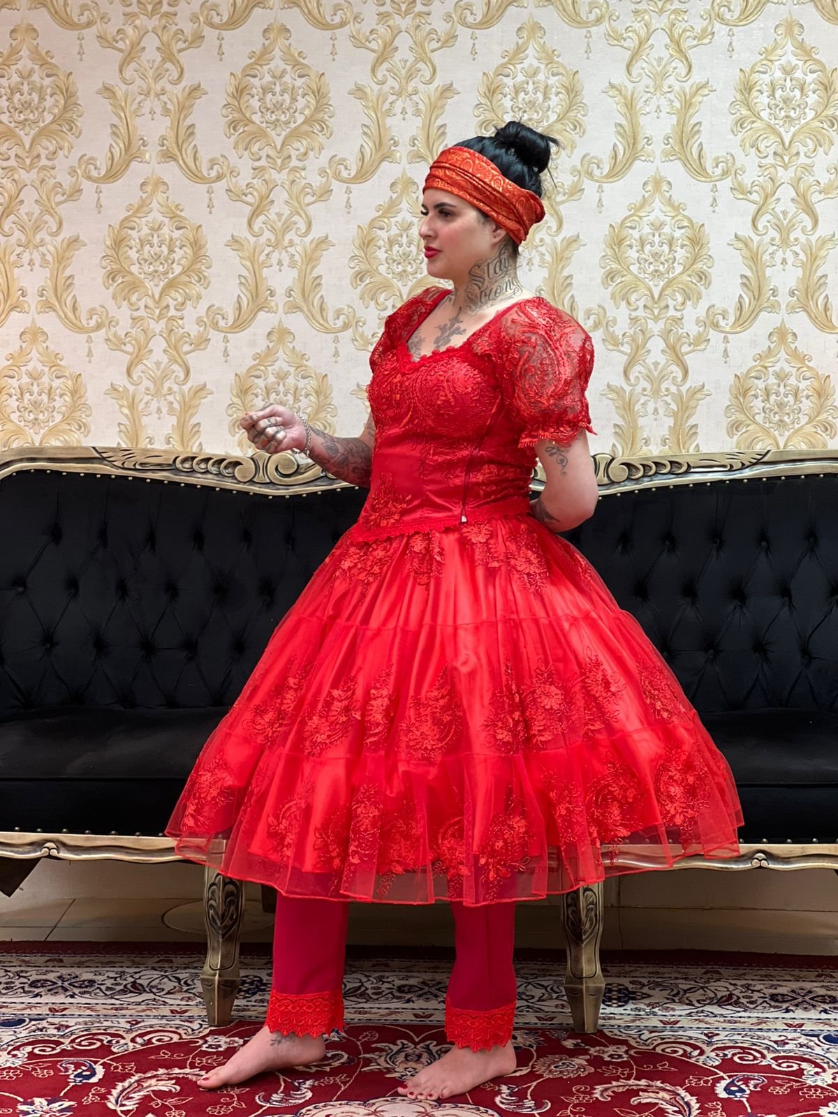 Corpete Bordado Metalic Vermelho 136