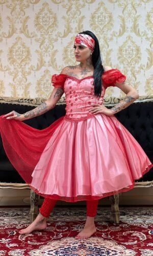 Saia Brilho Curta Bco/Verm 017