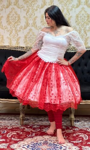 Saia Pérola Curta Branco/Verm 036