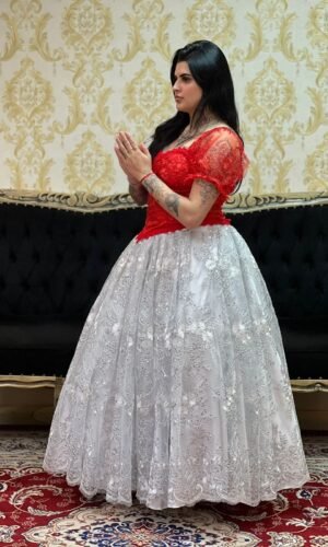 Saia Bordada Longa Bca/Prata 093