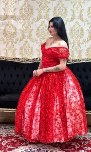 Saia Bordada Longa Bca/Verm 107