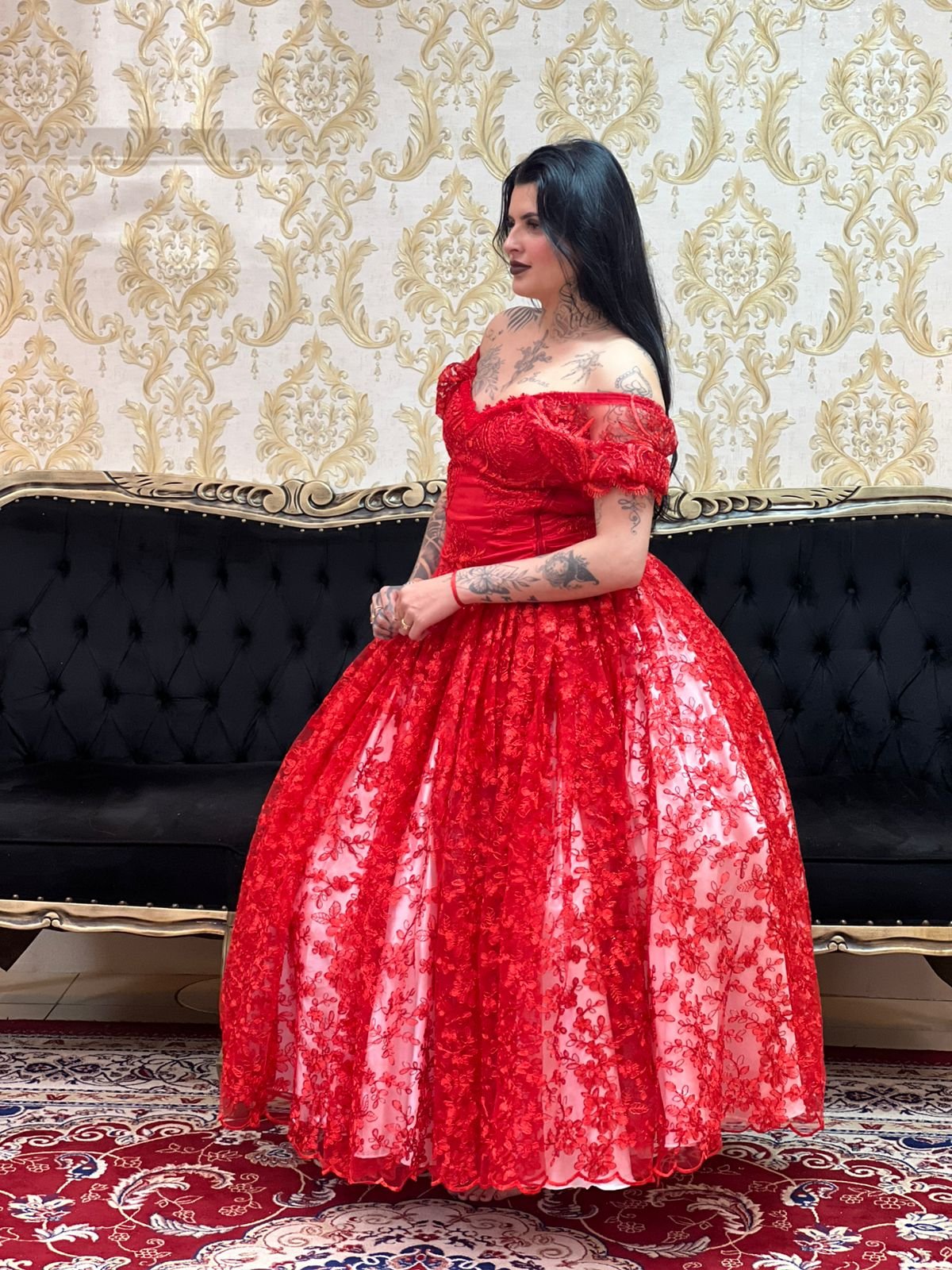 Saia Bordada Longa Bca/Verm 107