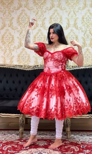 Saia Bordada Curta Bco/Verm 184