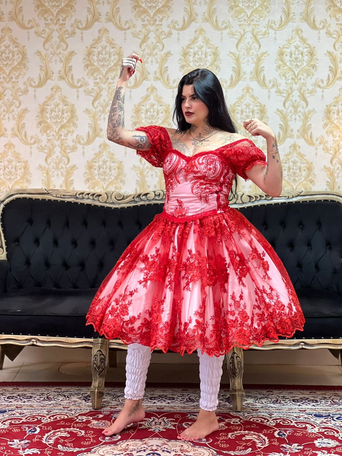 Saia Bordada Curta Bco/Verm 184