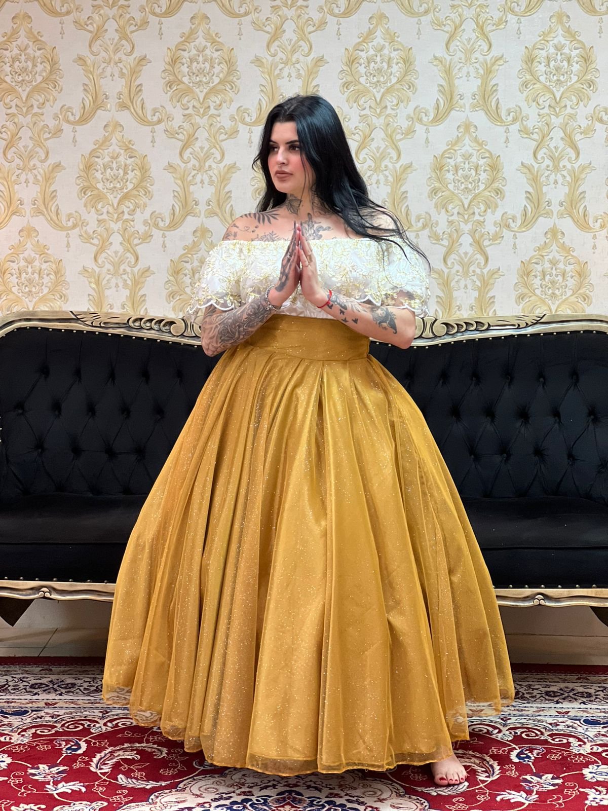 Saia Brilho Longa Dourada 313