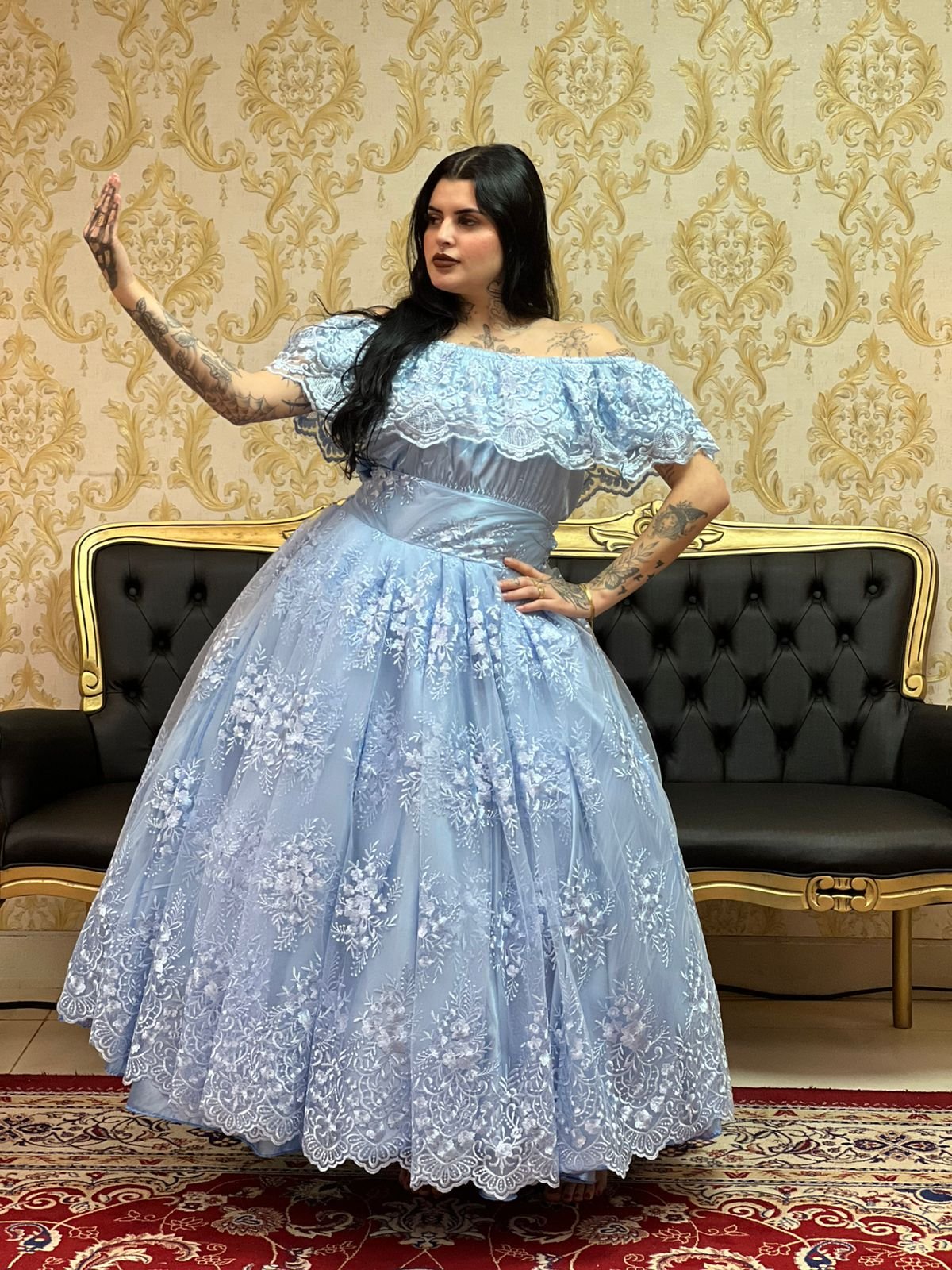 Saia Bordada Longa Azul 416