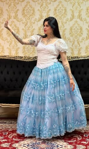 Saia Bordada Longa Azul 416