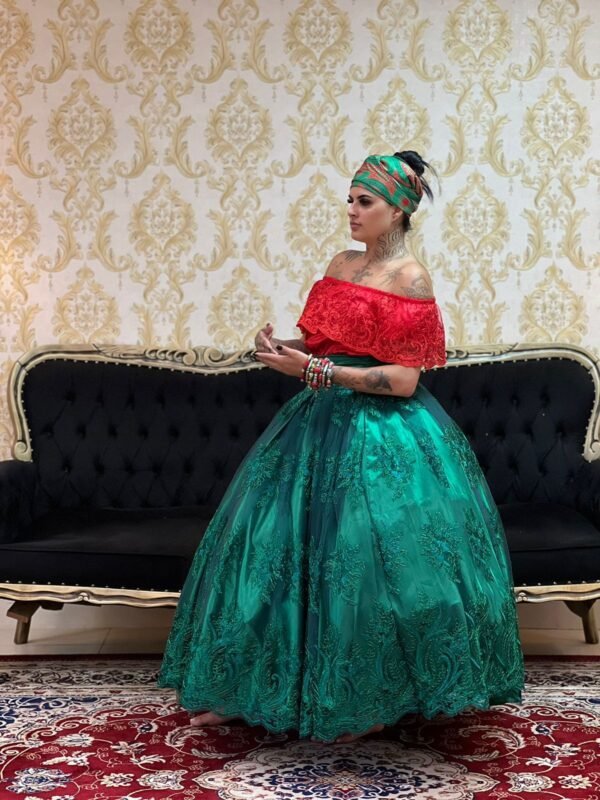 Saia Bordada Longa Verde 617 - Imagem 2