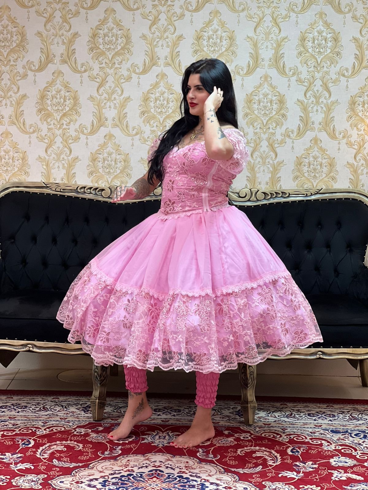 Saia 1 babado Curta Voal/Tule Rosa 711