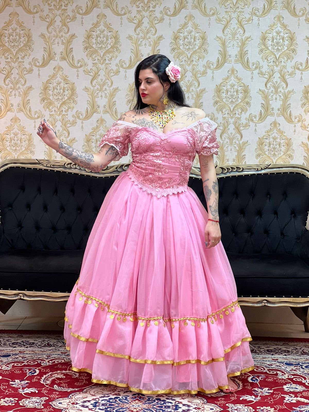 Saia 2 Babados Voal Rosa/Dou 752