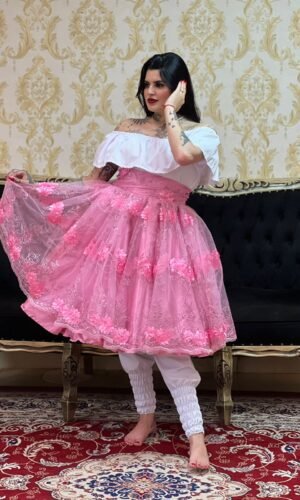 Saia Bordada Curta Rosa 756