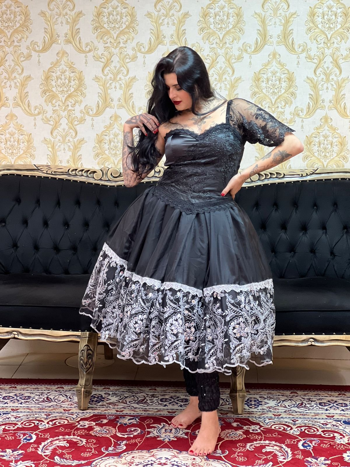 Saia 1 babado Curta Voal/Tule Pto/Pta 2018