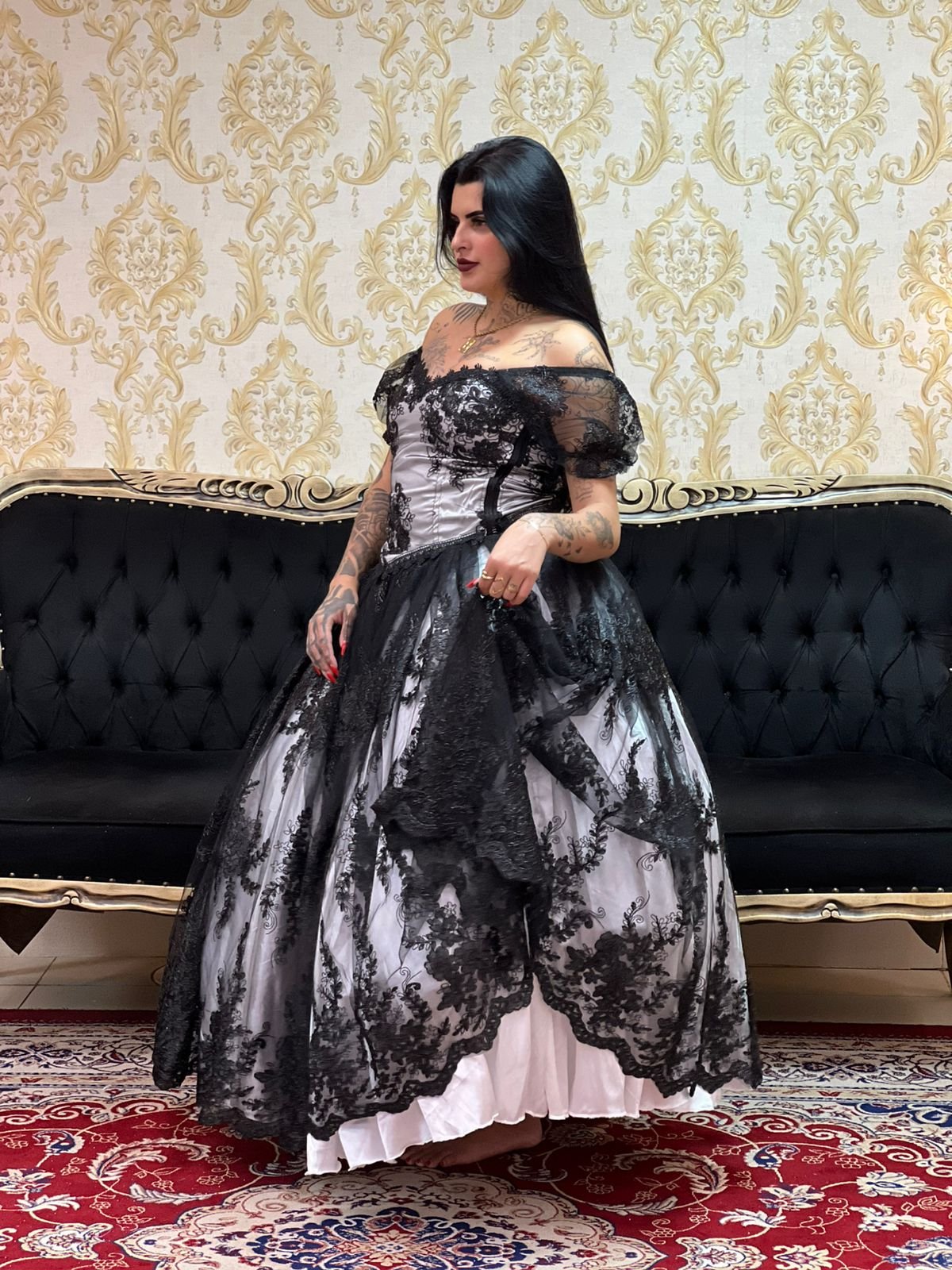 Saia Bordada Longa Bca/Preta 2070