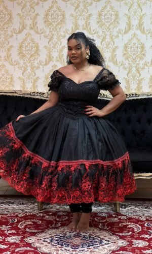 Saia 1 babado Curta Voal/Tule Pto/Verm 2107