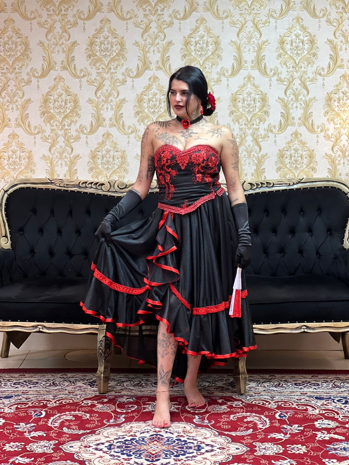 Saia Fenda Longa Preto/Verm 2158