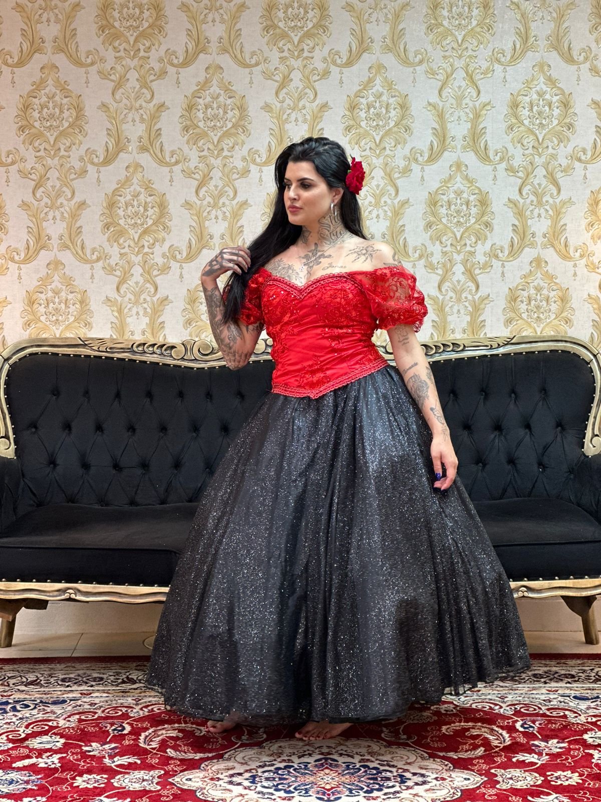 Saia Brilho Longa Preta 2261