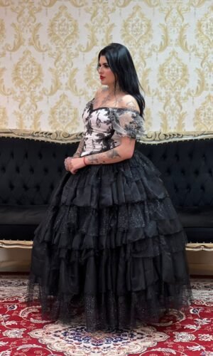 Saia 7 Babados Brilho/Voal Pto 265