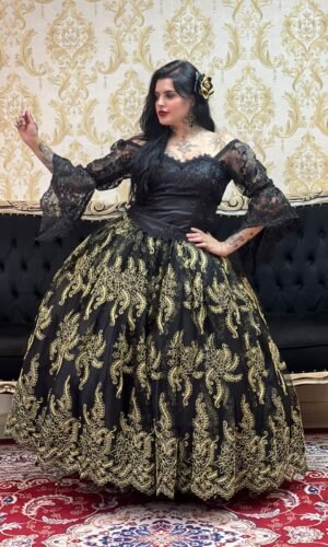 Saia Bordada Longa Preto/Dou 2389